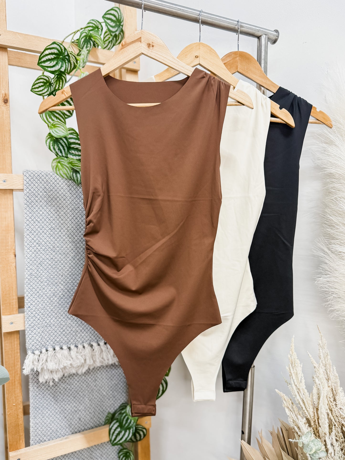 Alivia Ruched Laser Cut Sleeveless Bodysuit