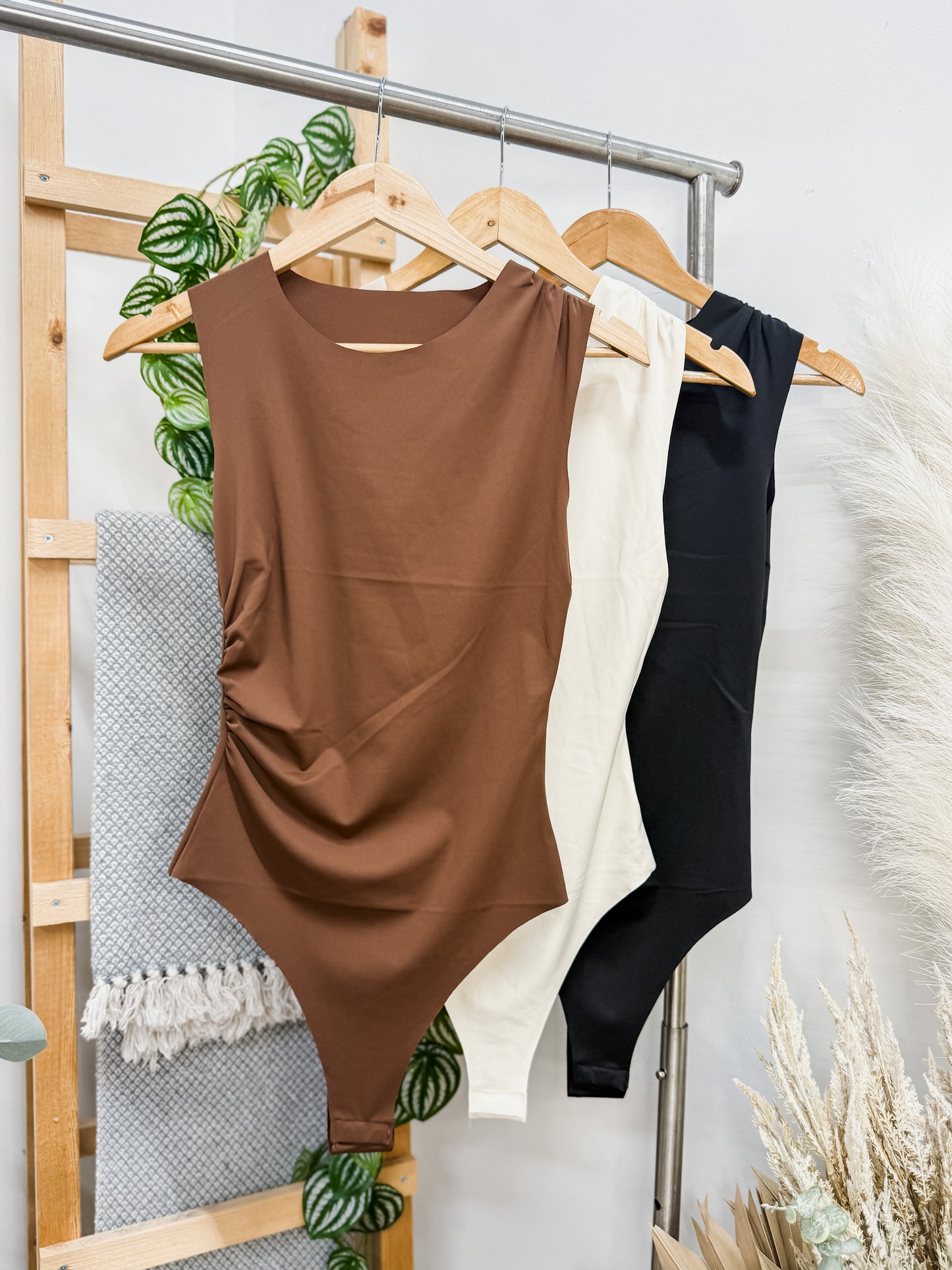 Alivia Ruched Laser Cut Sleeveless Bodysuit