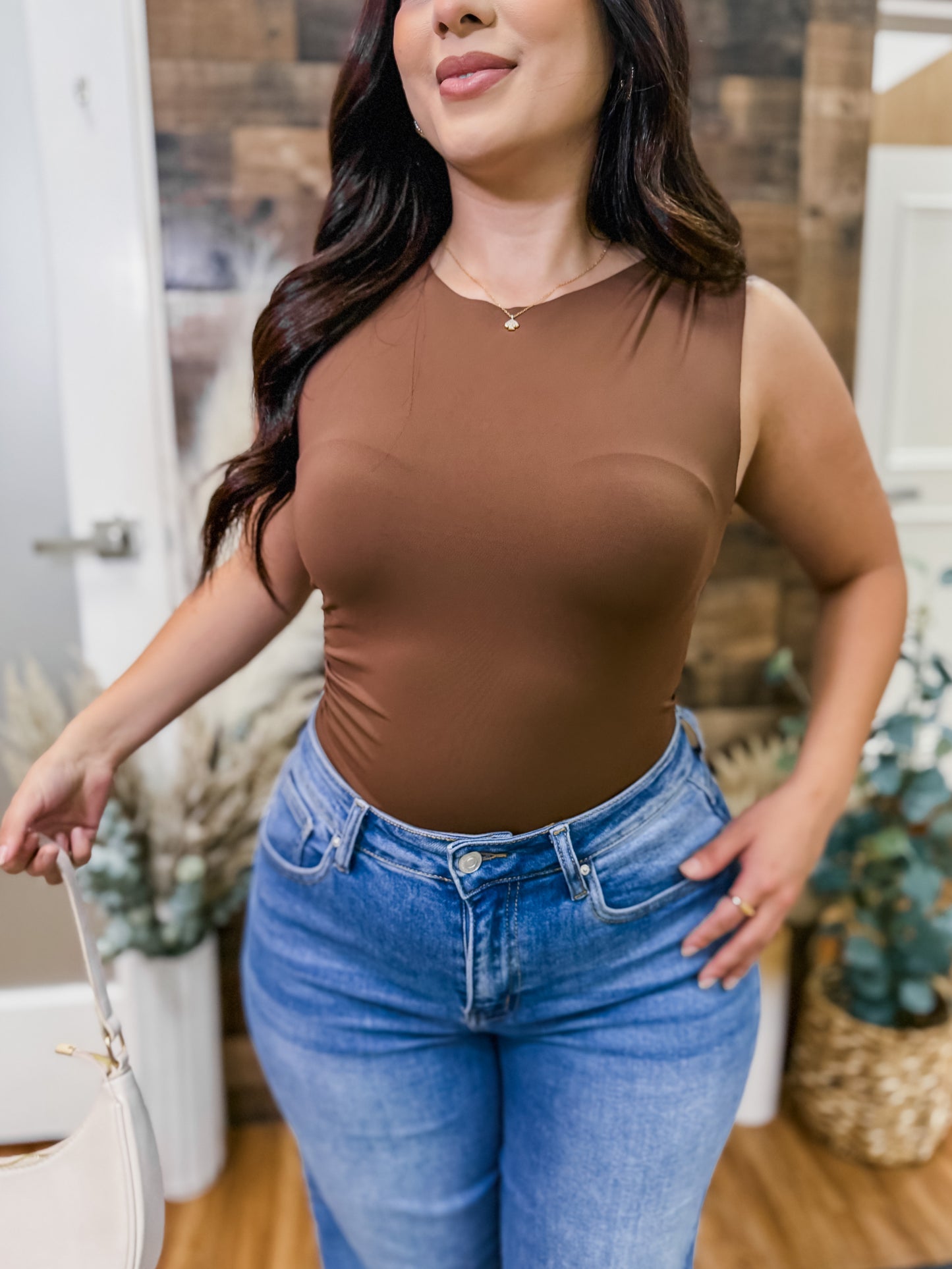 Alivia Ruched Laser Cut Sleeveless Bodysuit
