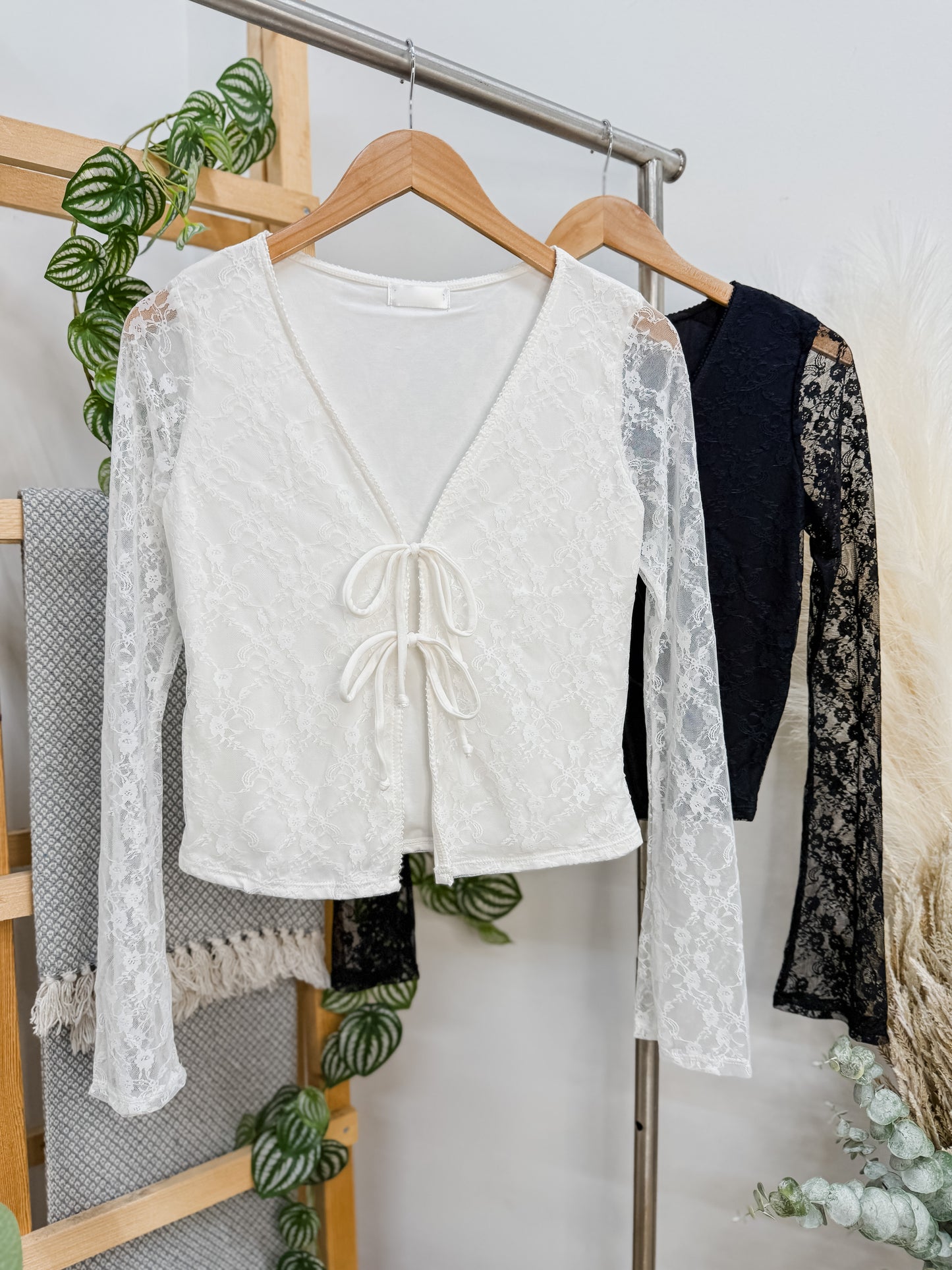 Everleigh Tie Front Lace Long Sleeve Top