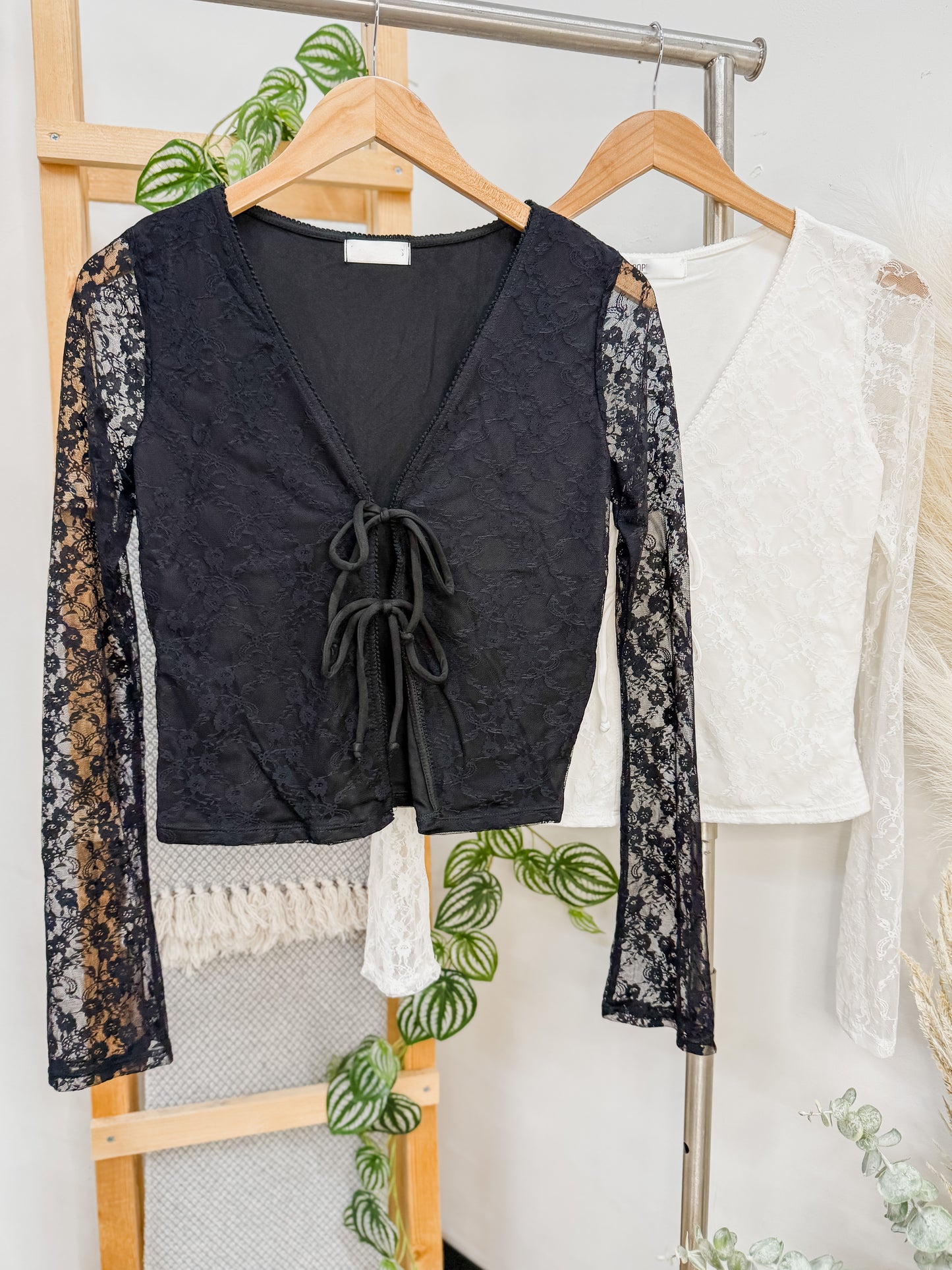 Everleigh Tie Front Lace Long Sleeve Top