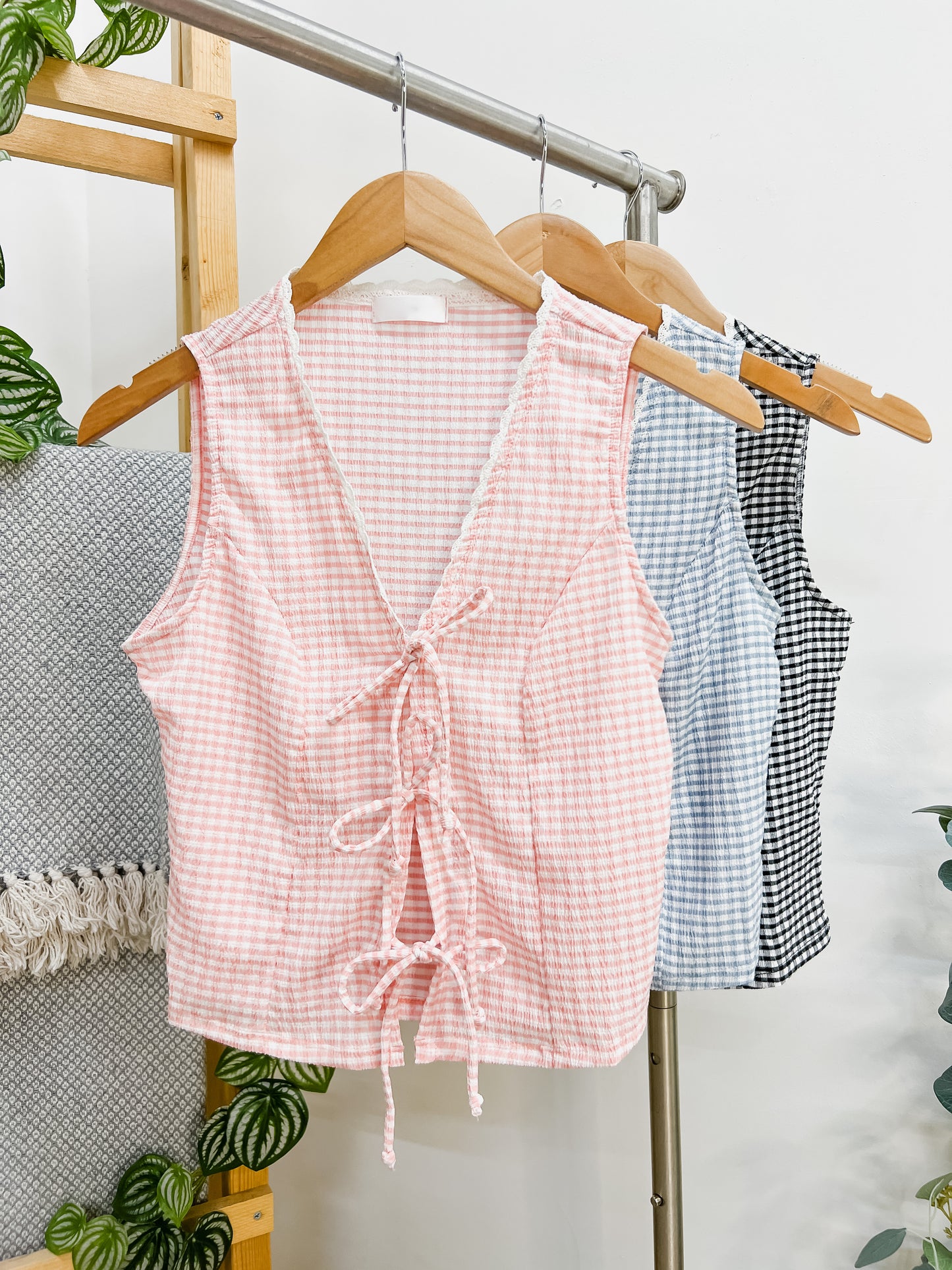 Kylie Gingham Bow Tie Top