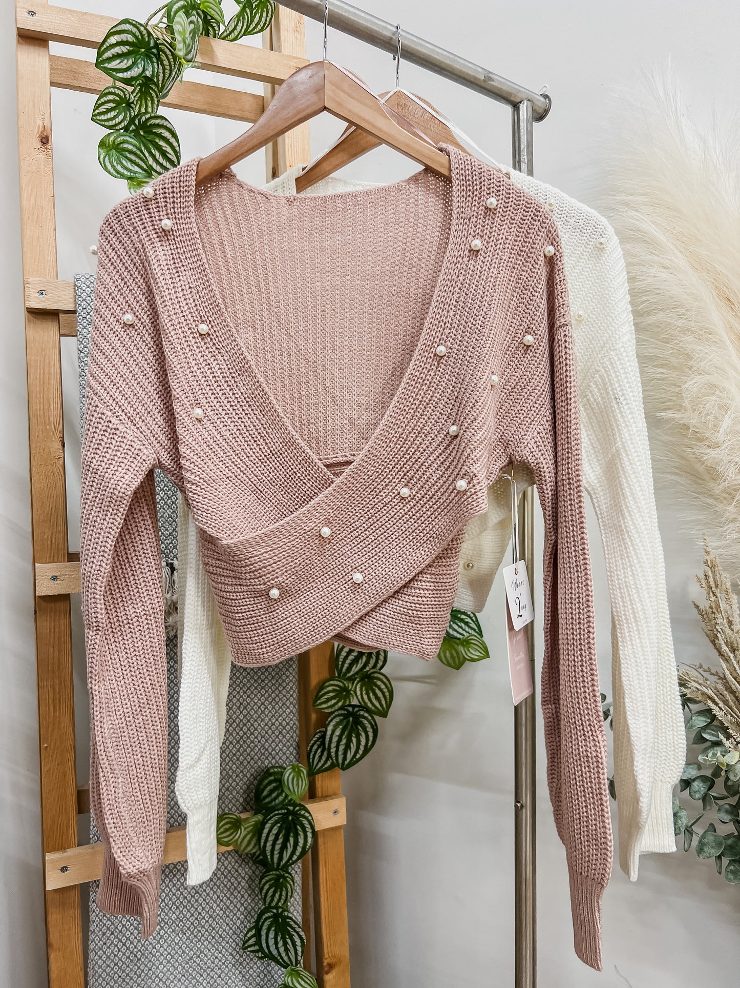 Arlette Pearl Cross Knit Sweater