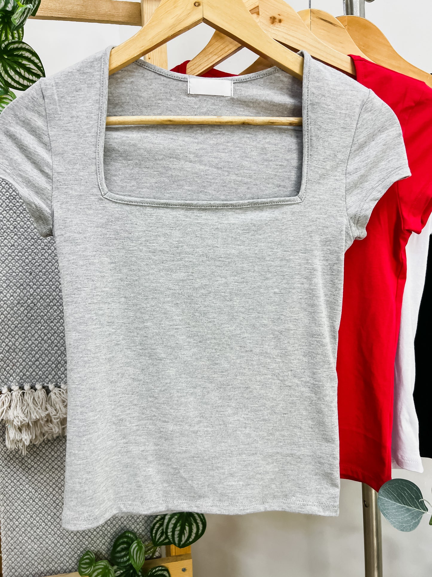Ava Square Neck Basic Short Sleeve Top