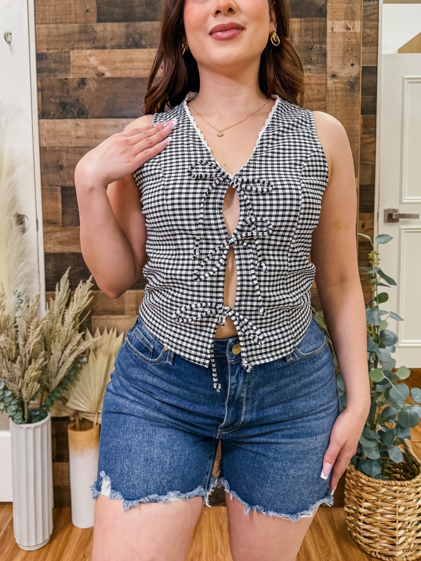 Kylie Gingham Bow Tie Top