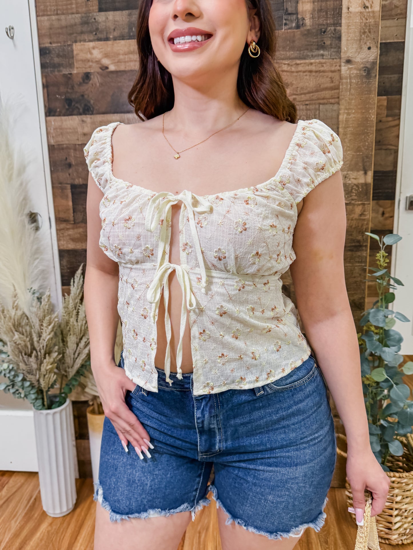 Elsa Dainty Stitched Flower Top