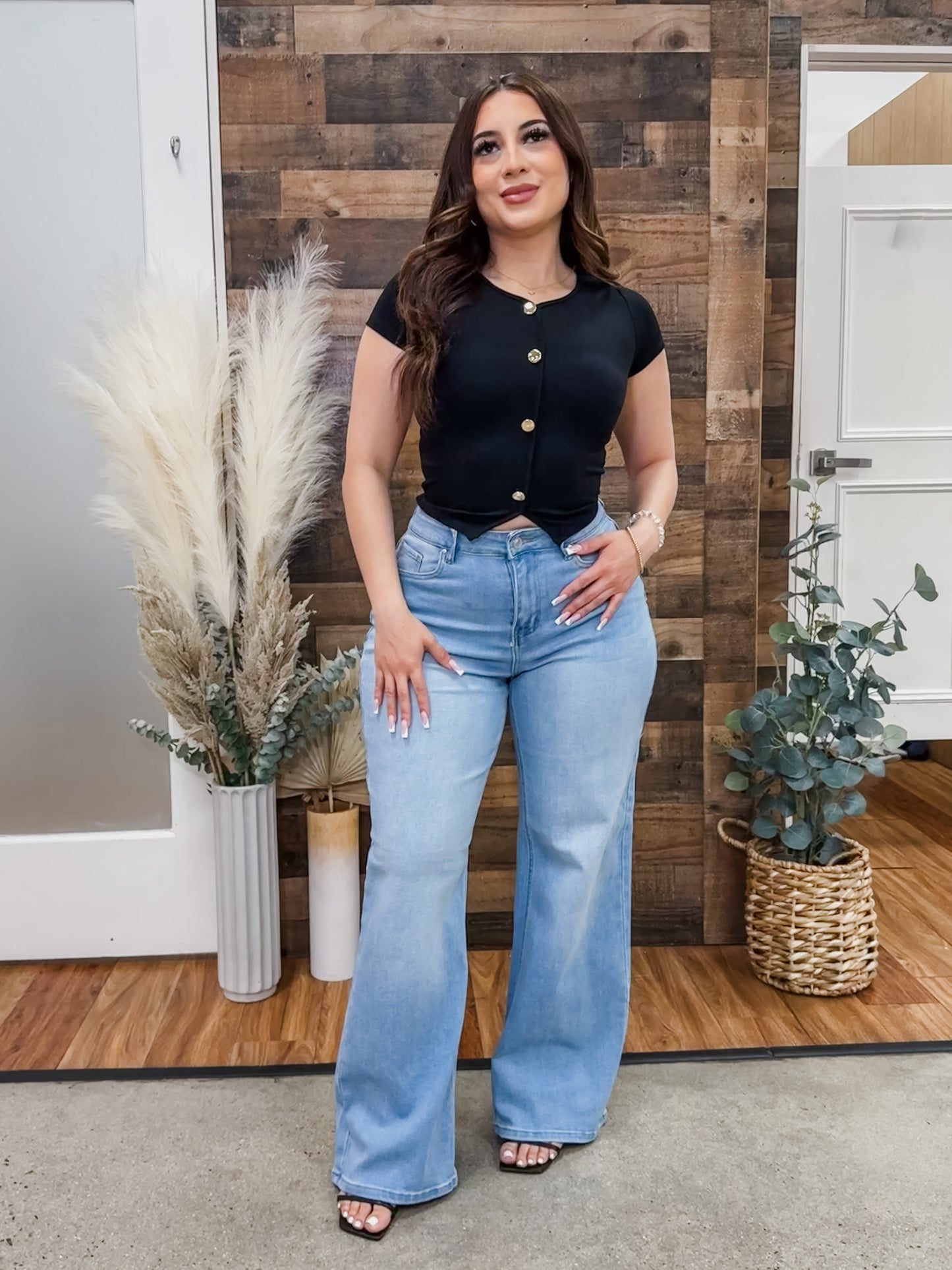 Julia Gold Button Short Sleeve Top