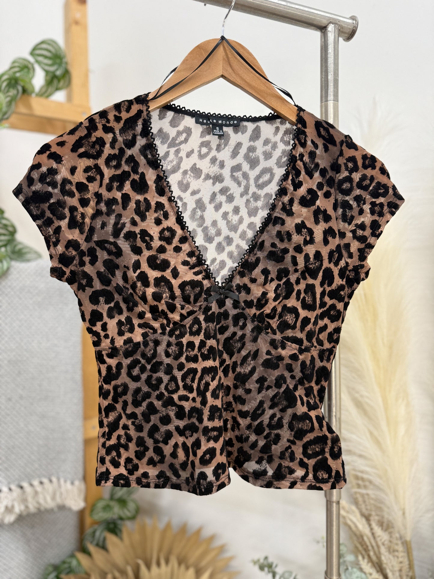 Dani Sheer Short Sleeve Cheetah Top