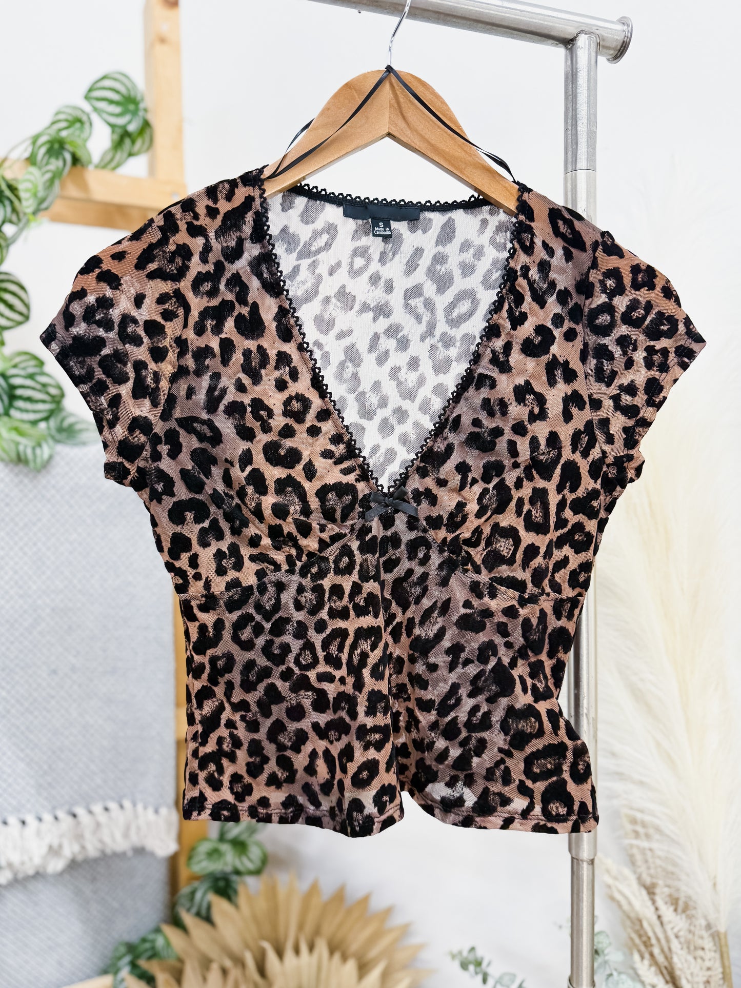 Dani Sheer Short Sleeve Cheetah Top