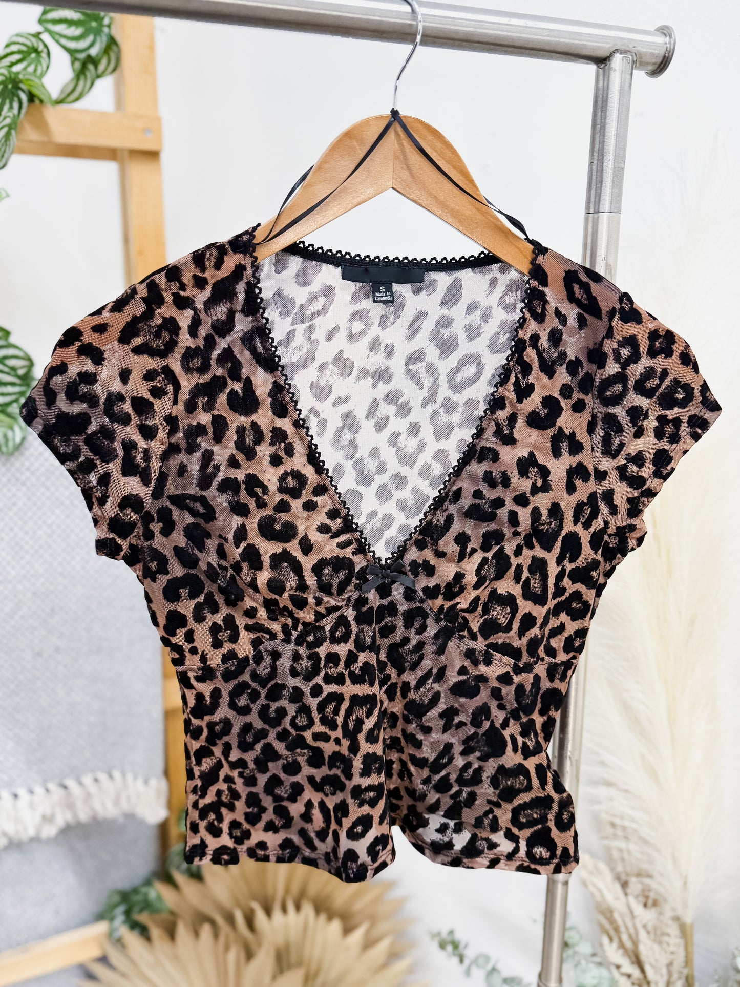 Dani Sheer Short Sleeve Cheetah Top