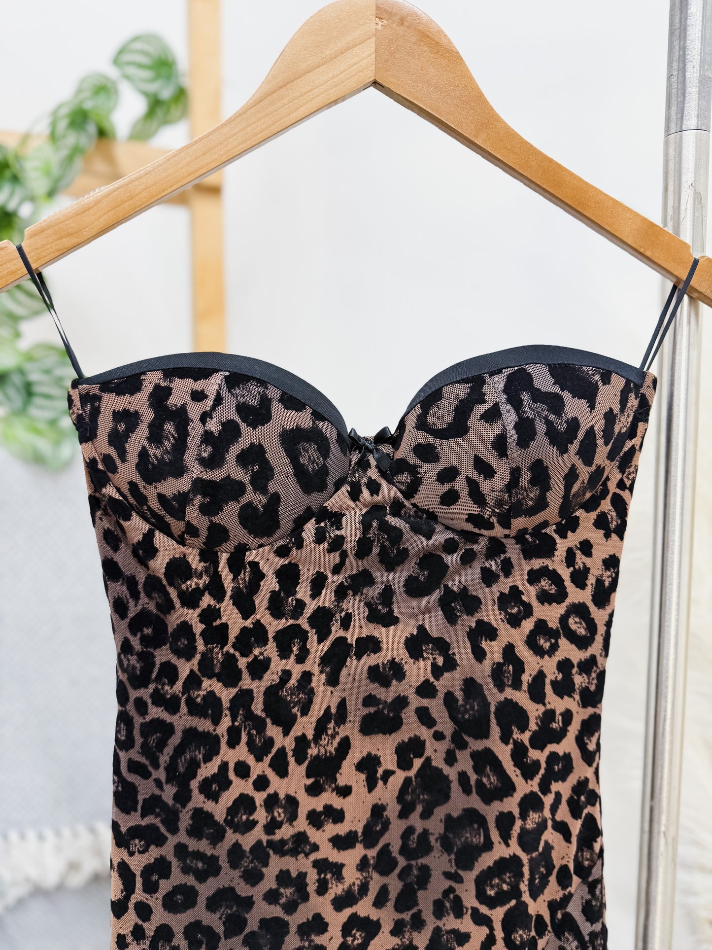 Priscilla Midi Strapless Leopard Dress