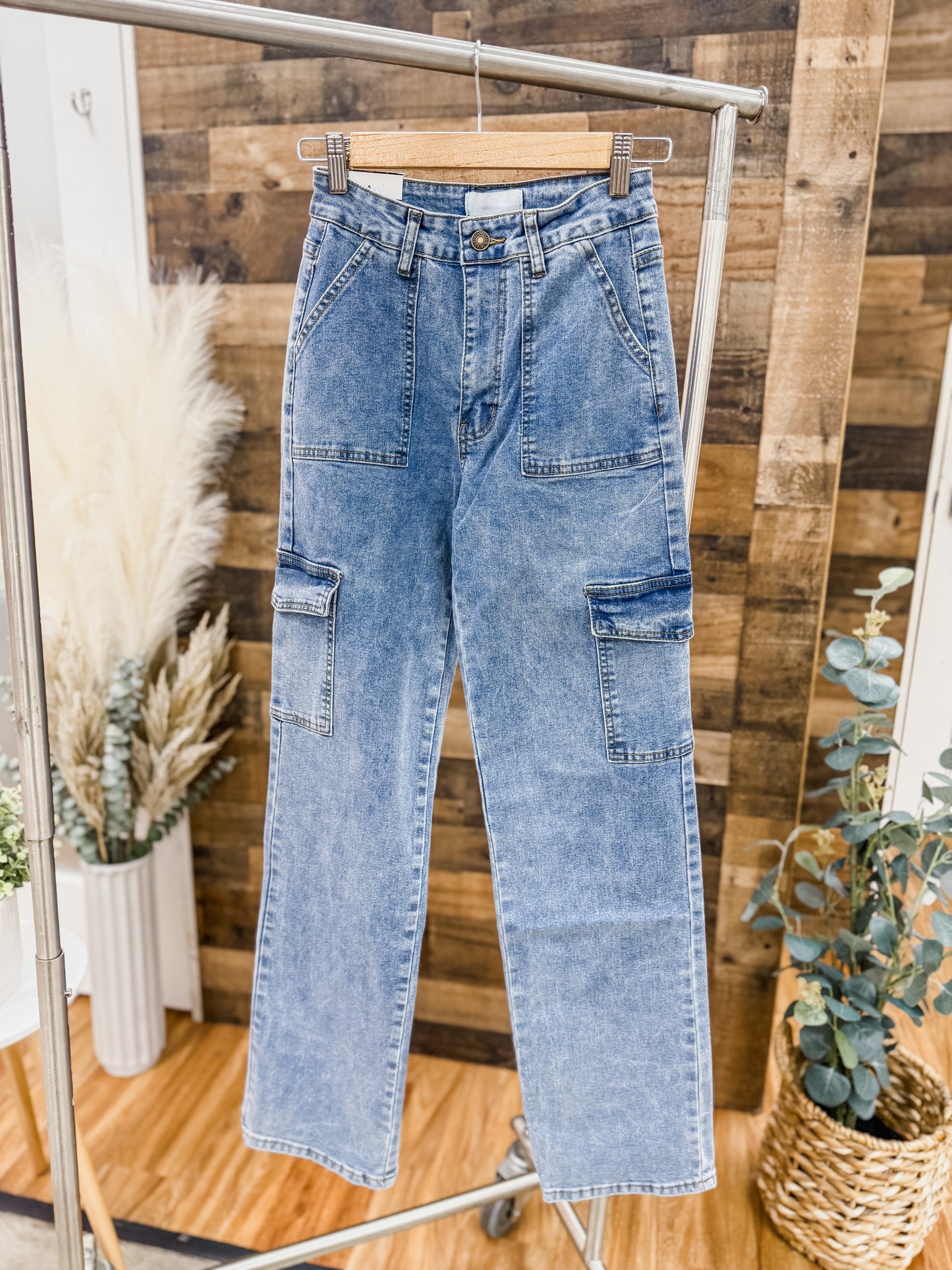 Alondra High Rise Straight Leg Cargo Jeans