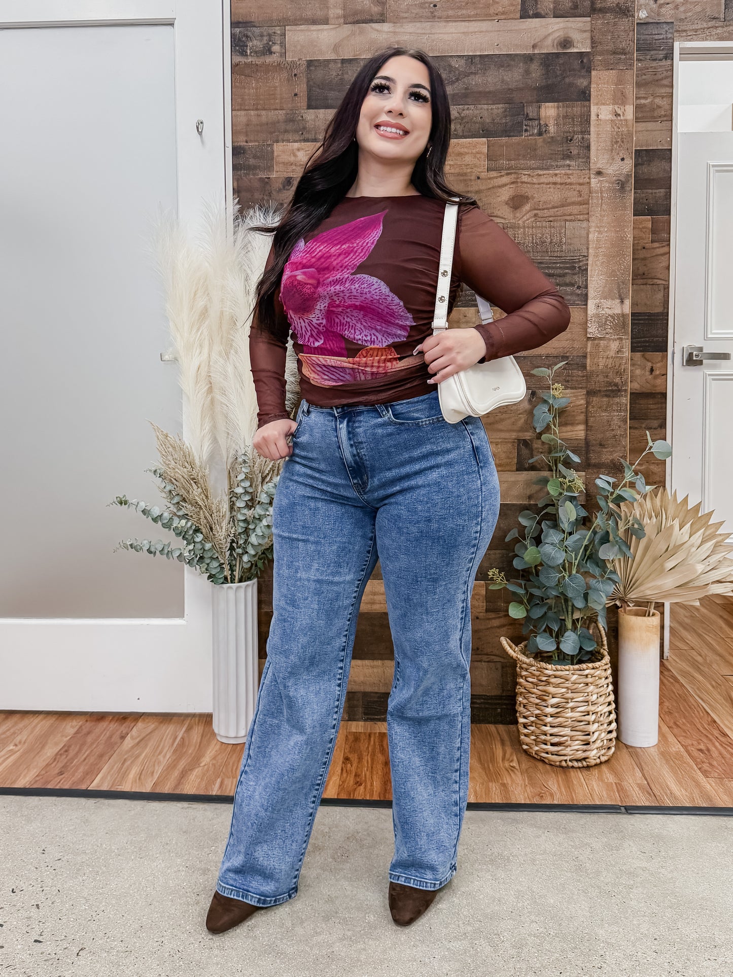 Alana Flower Long Sleeve Mesh Top