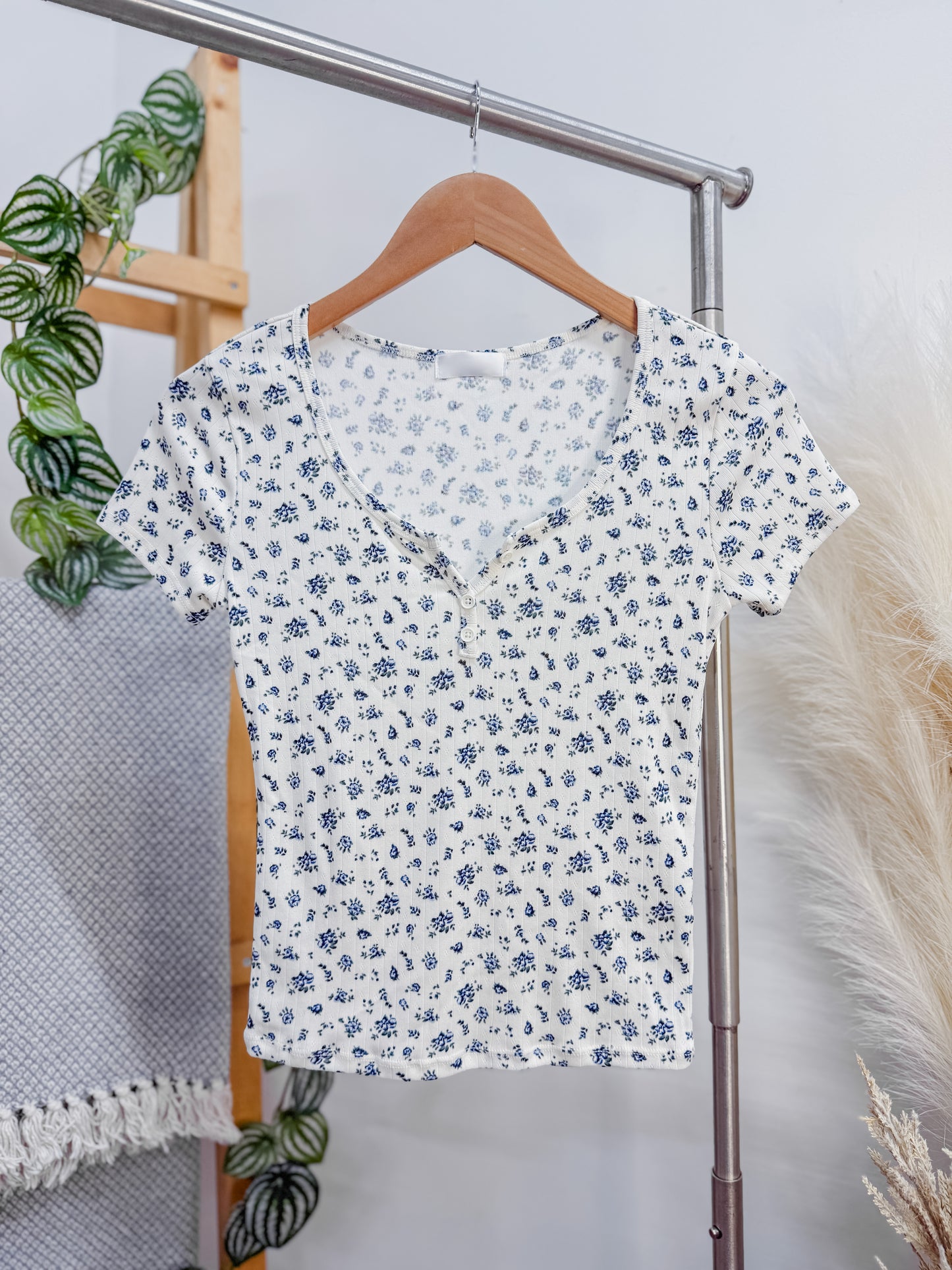 Lynn Pointelle Dip Button Front T-Shirt