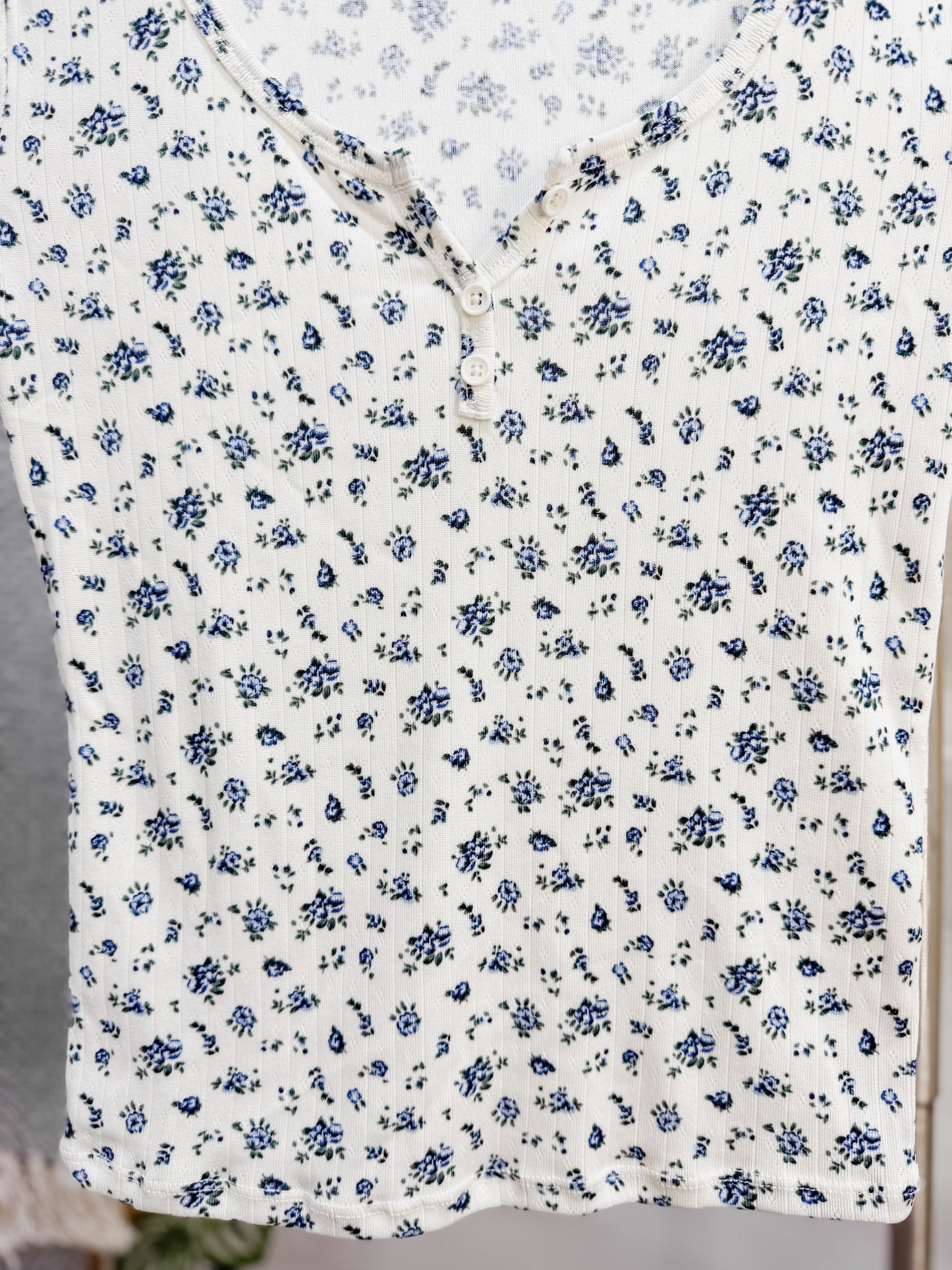 Lynn Pointelle Dip Button Front T-Shirt