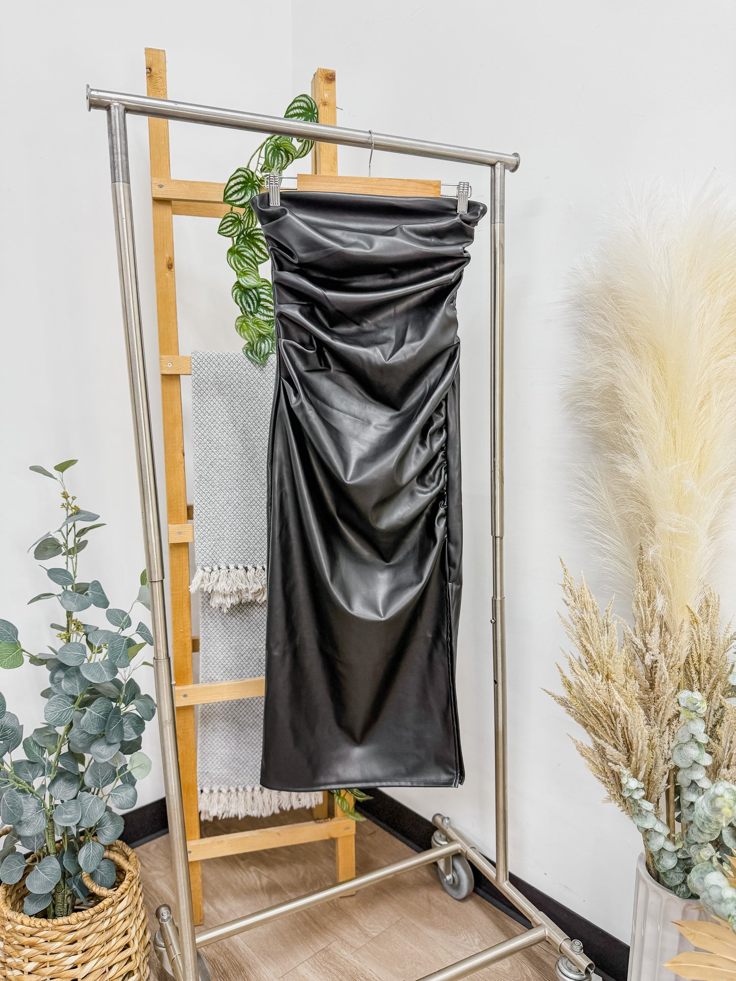 Natasha Strapless Leather Midi Dress