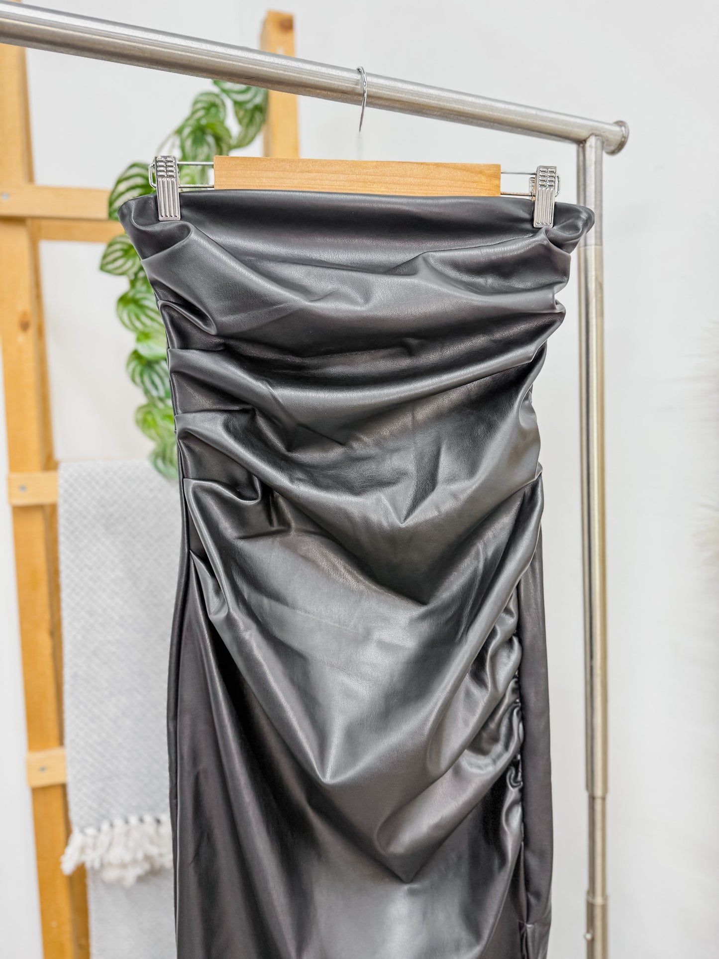 Natasha Strapless Leather Midi Dress