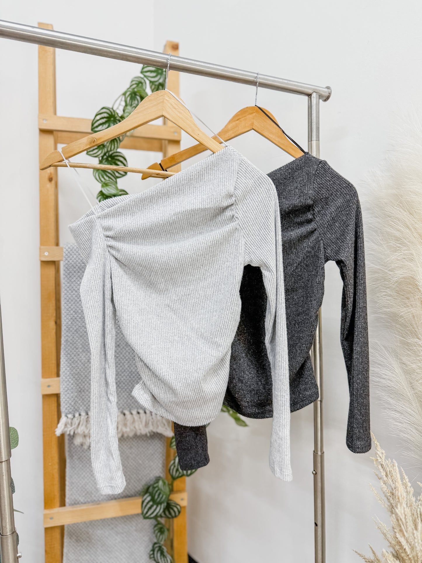 Belen Asymmetrical Neckline Heather Top