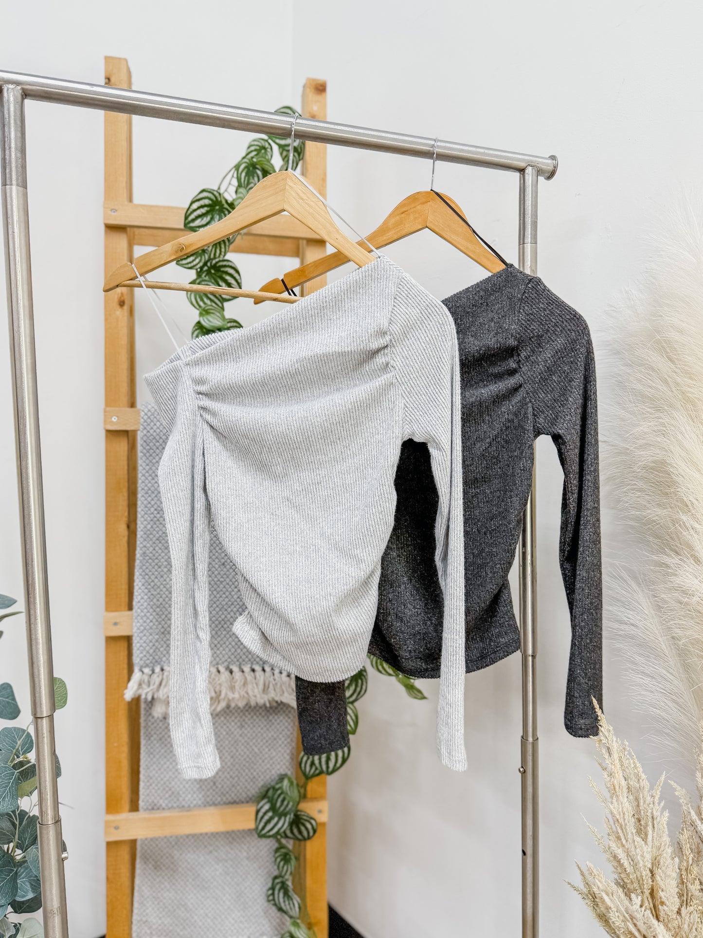 Belen Asymmetrical Neckline Heather Top