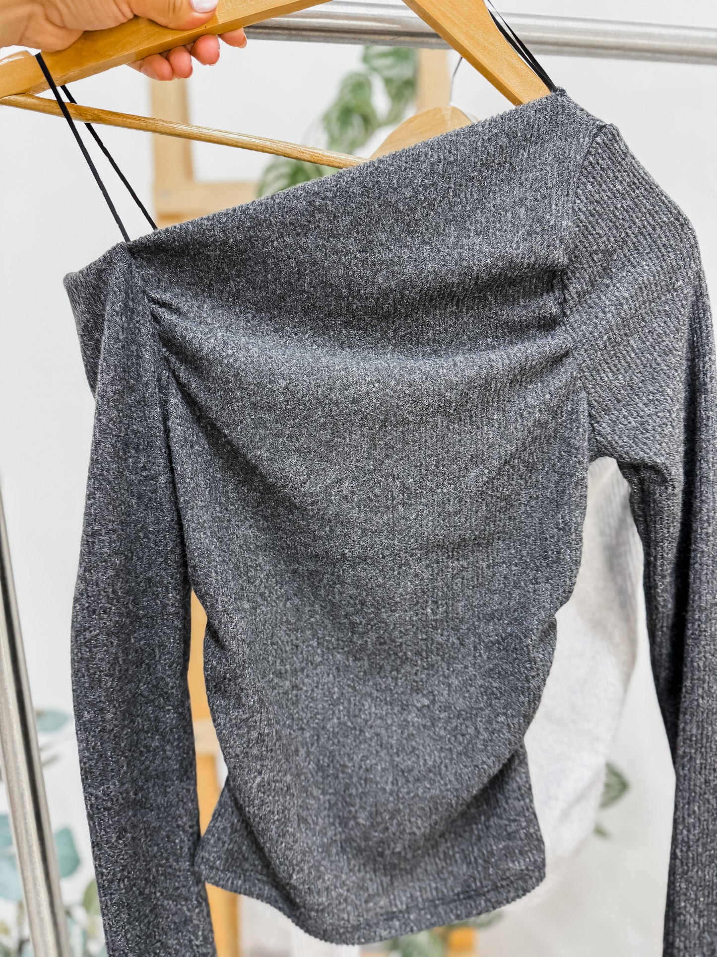 Belen Asymmetrical Neckline Heather Top