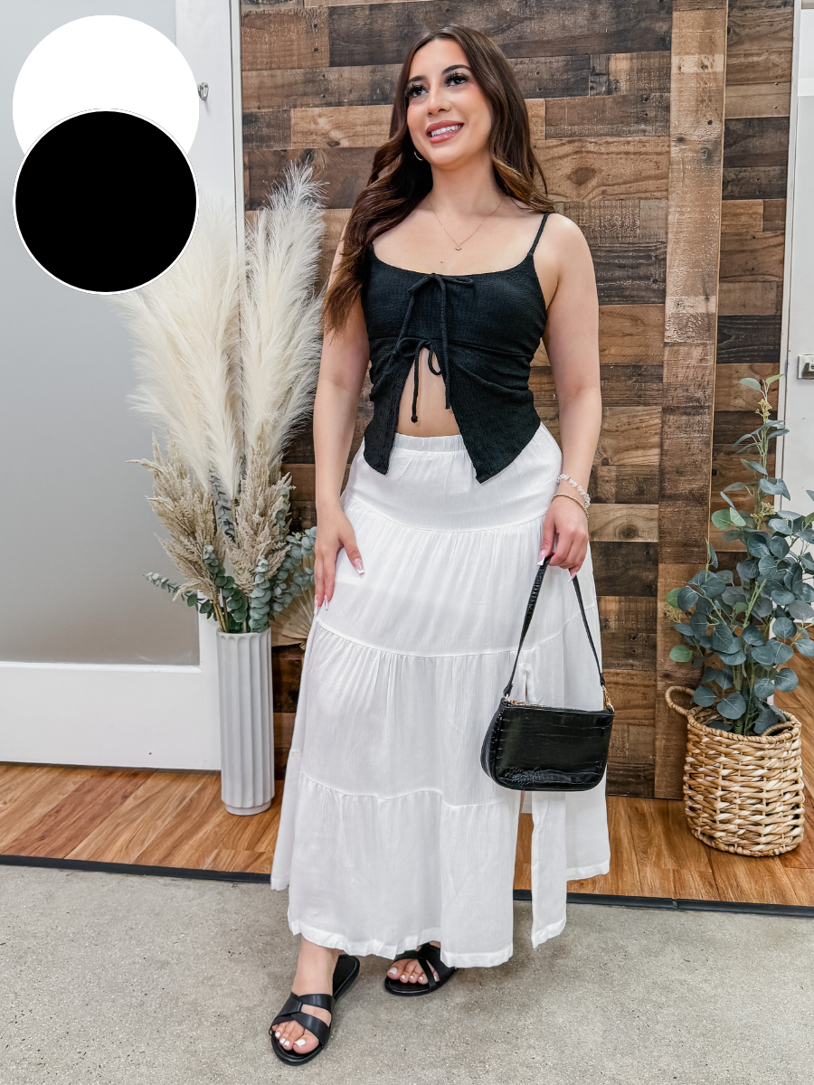 Susana Tiered Woven Slit Skirt