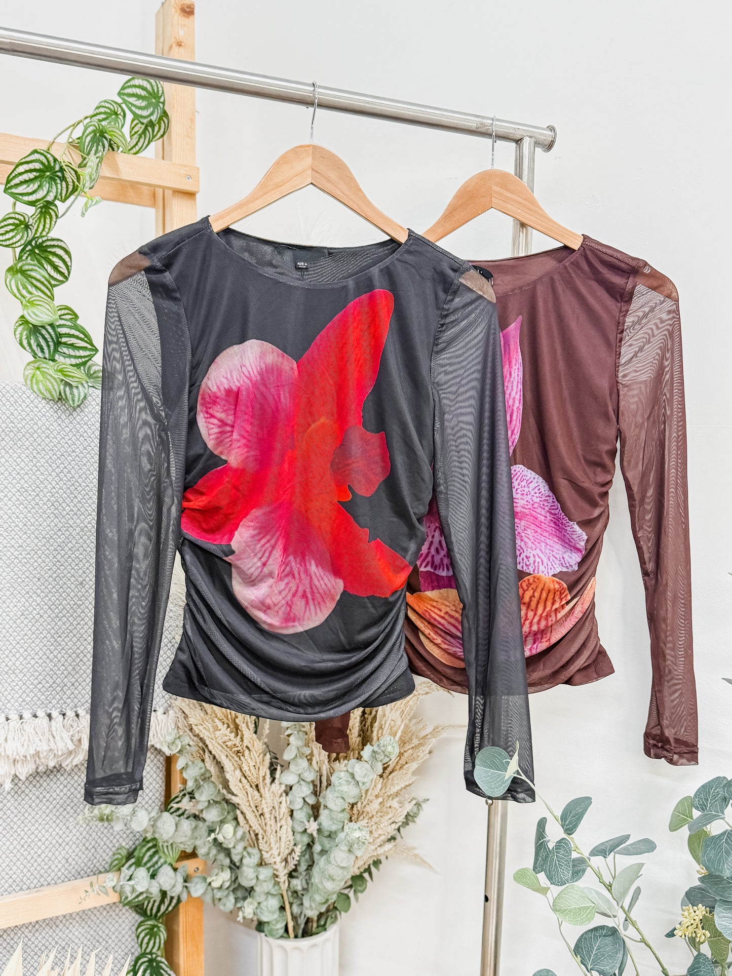 Alana Flower Long Sleeve Mesh Top