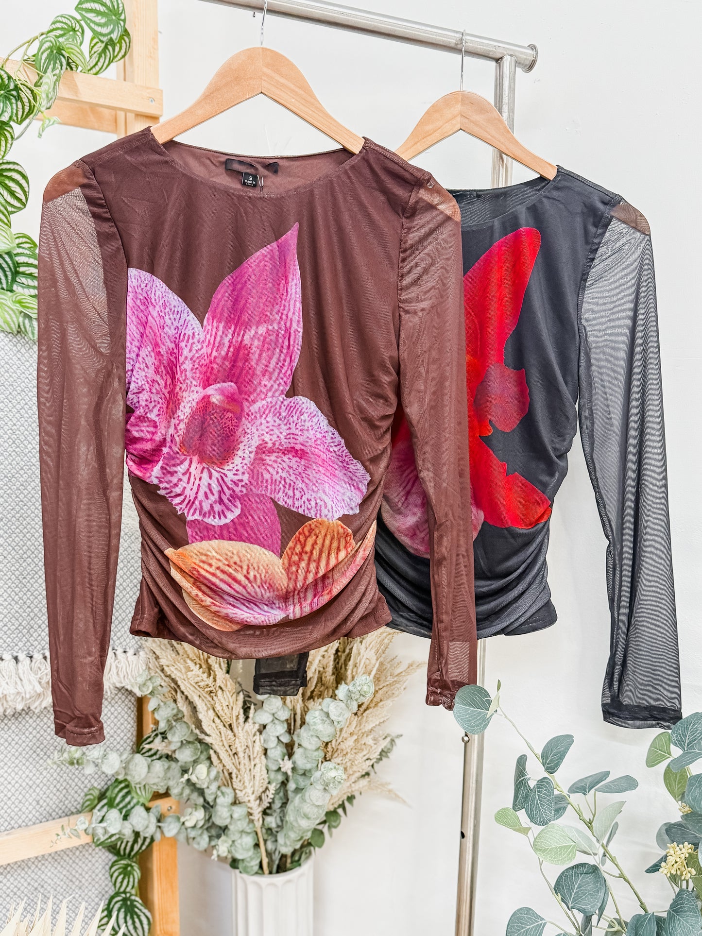 Alana Flower Long Sleeve Mesh Top