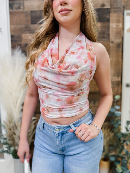 Anabelle Floral Draped Halter Top