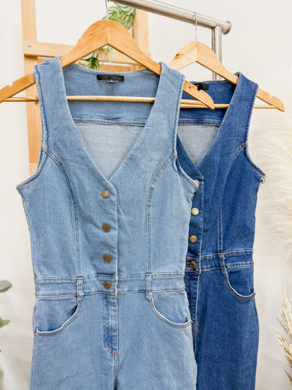 Graciela Button Front Denim Jumpsuit