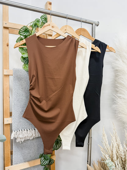 Alivia Ruched Laser Cut Sleeveless Bodysuit