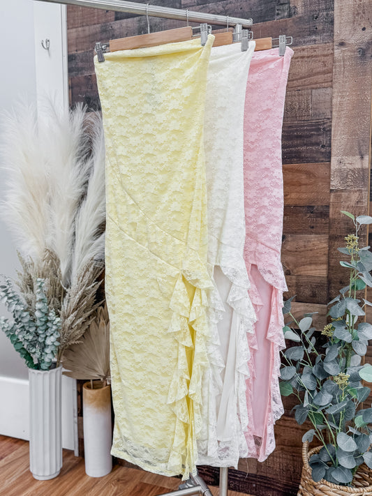 Belle Lace Strapless Ruffle Dress