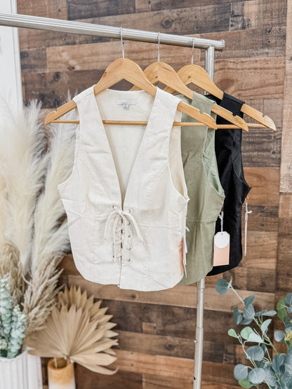 Whitney Lace Up Linen Vest Top