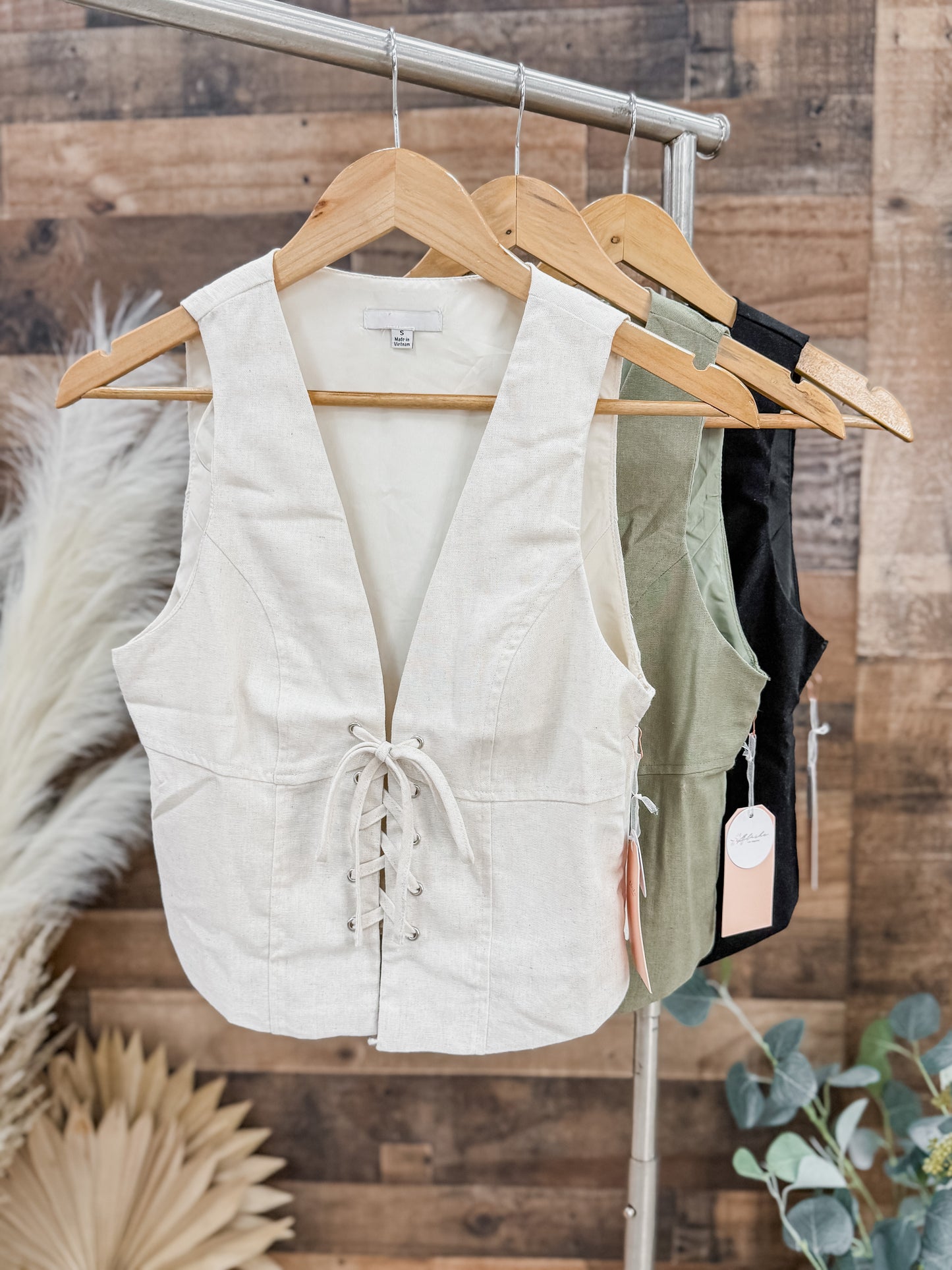 Whitney Lace Up Linen Vest Top