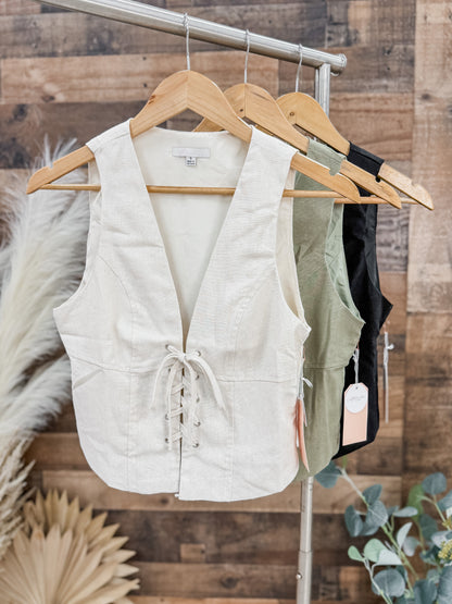 Whitney Lace Up Linen Vest Top