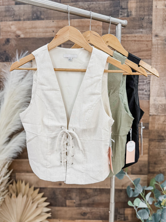 Whitney Lace Up Linen Vest Top