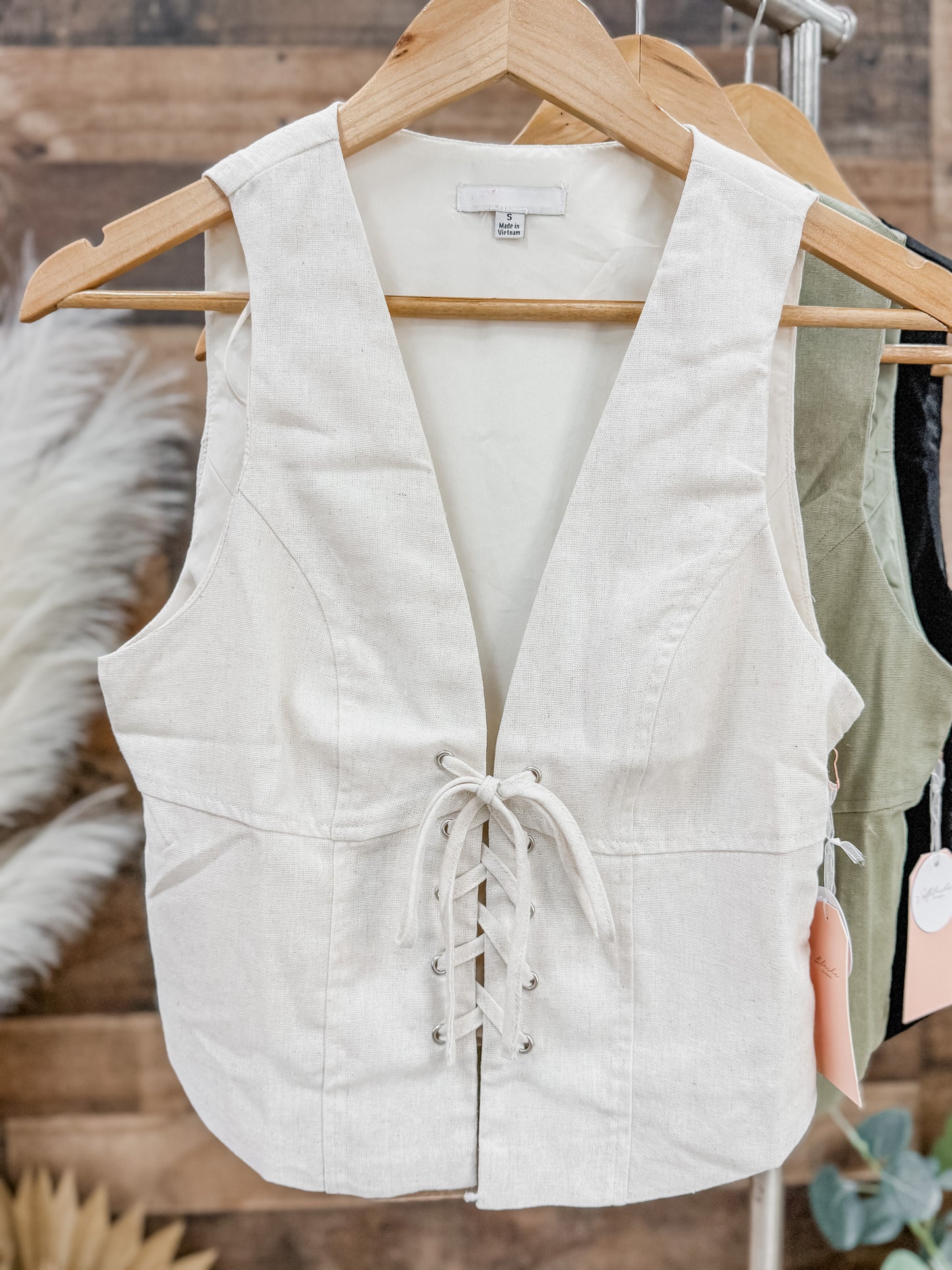 Whitney Lace Up Linen Vest Top