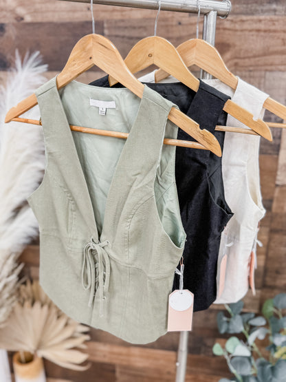 Whitney Lace Up Linen Vest Top