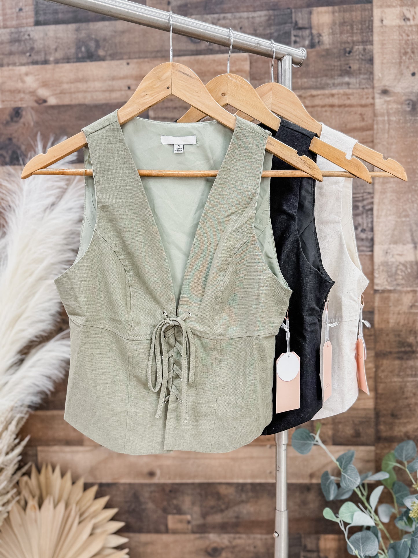 Whitney Lace Up Linen Vest Top