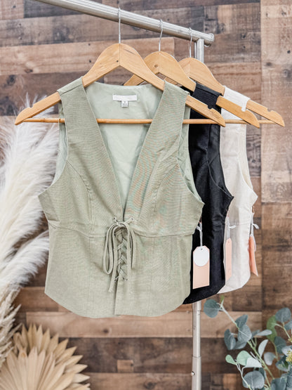 Whitney Lace Up Linen Vest Top