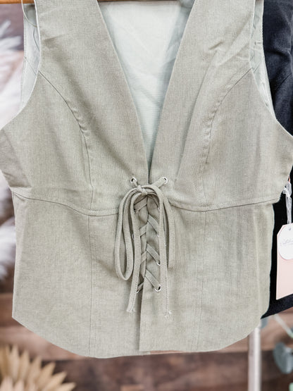 Whitney Lace Up Linen Vest Top