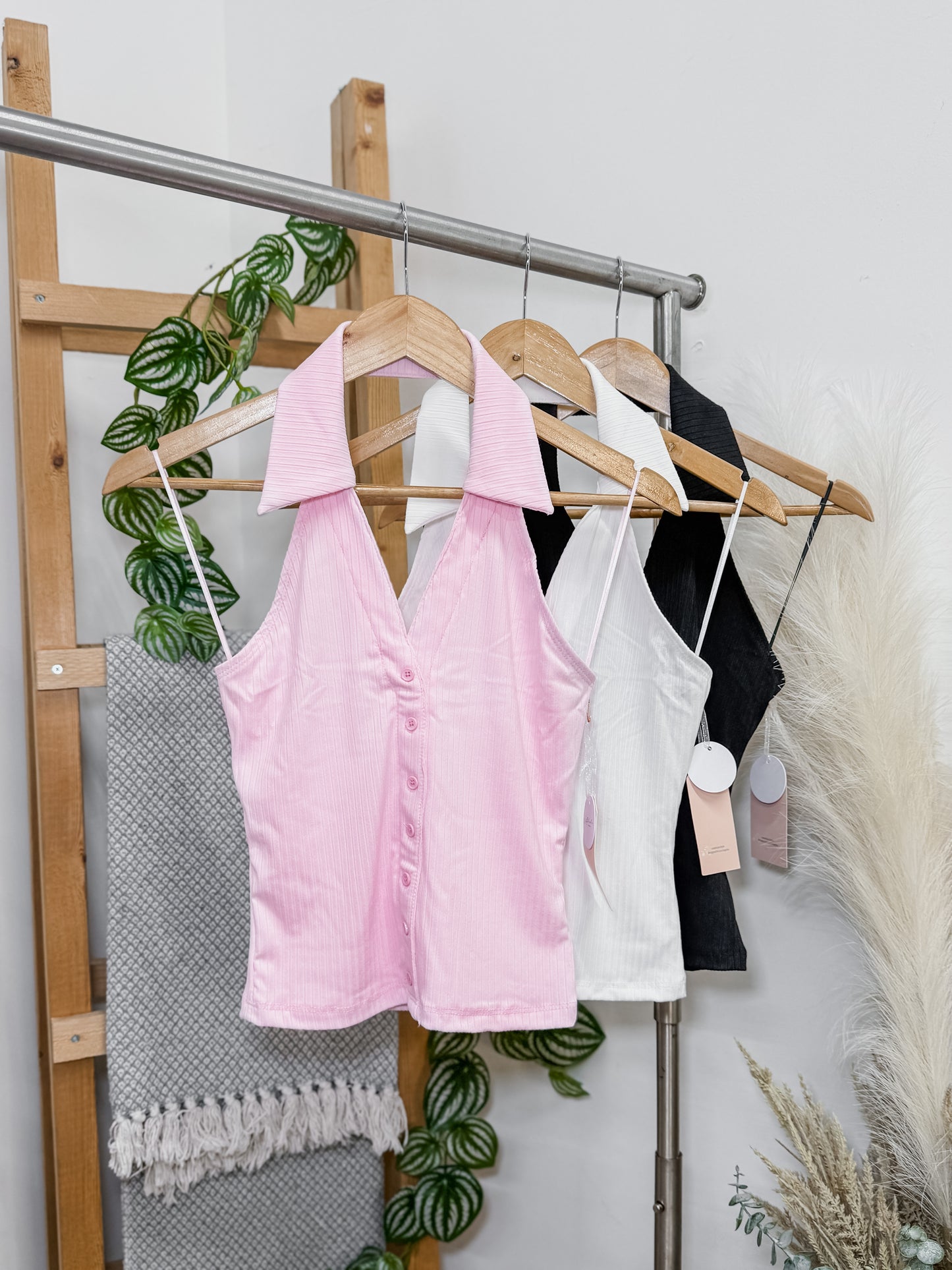 Crystal Sleeveless Collar Halter Top