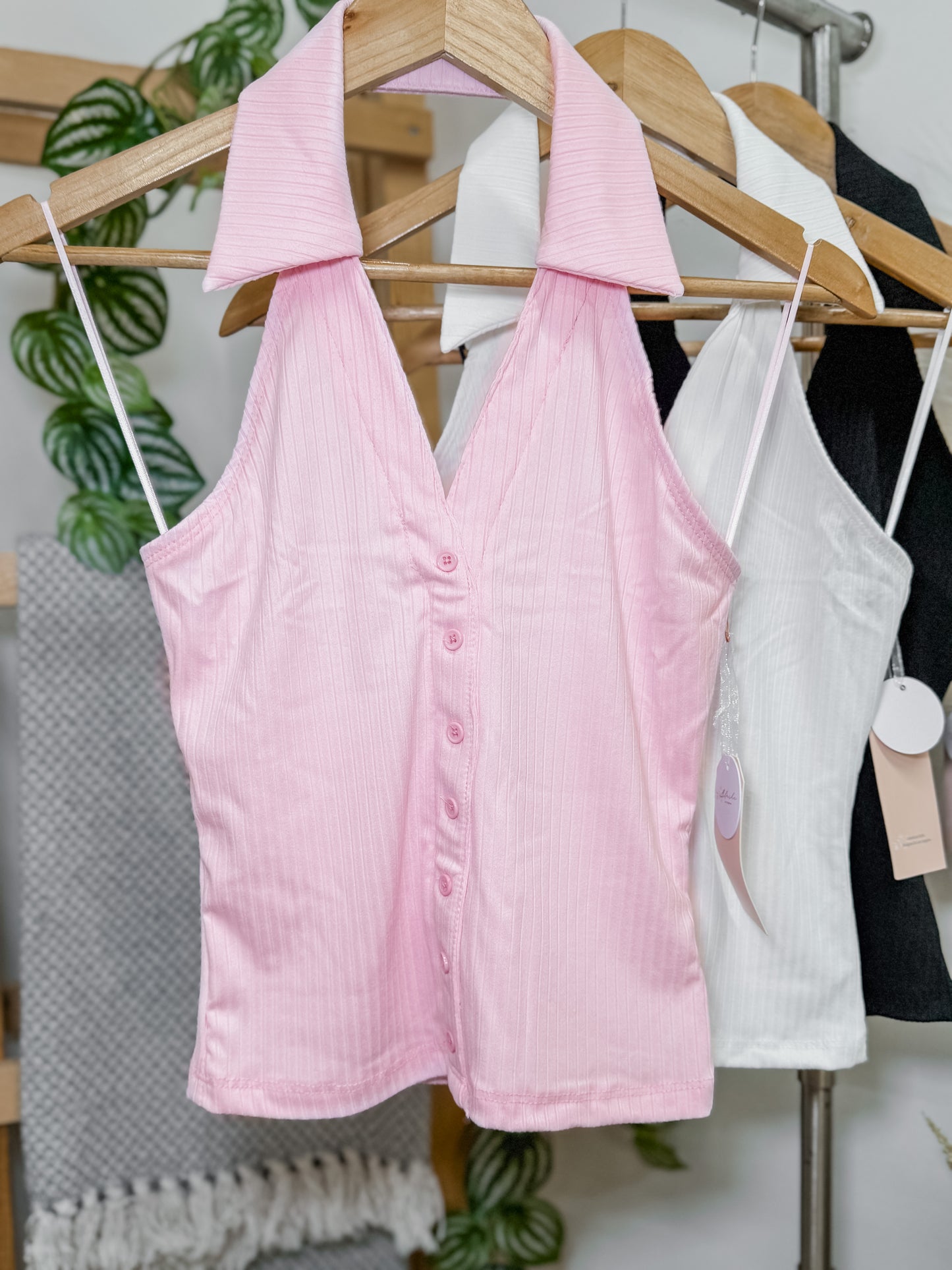 Crystal Sleeveless Collar Halter Top