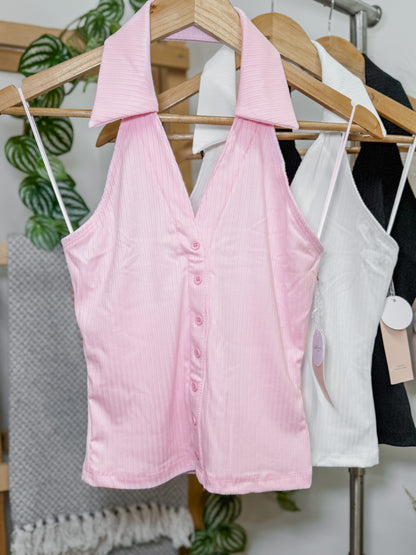 Crystal Sleeveless Collar Halter Top