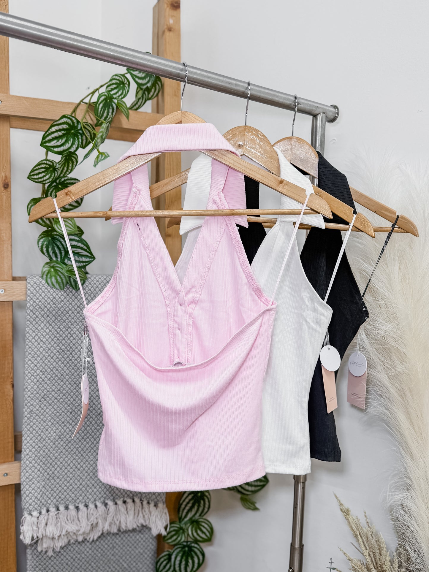 Crystal Sleeveless Collar Halter Top