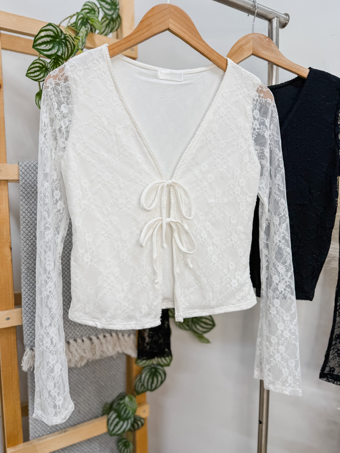 Everleigh Tie Front Lace Long Sleeve Top