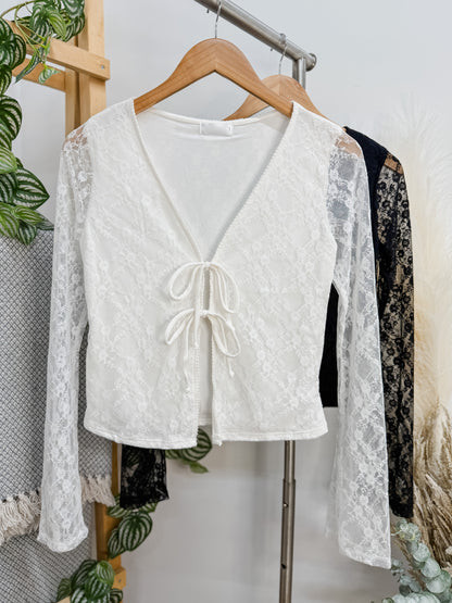 Everleigh Tie Front Lace Long Sleeve Top
