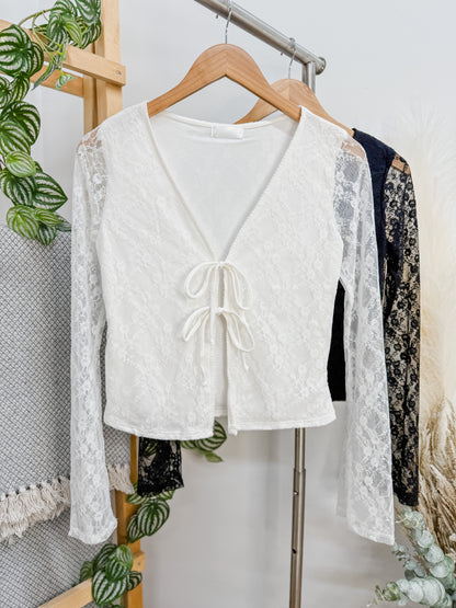Everleigh Tie Front Lace Long Sleeve Top