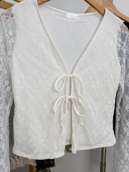 Everleigh Tie Front Lace Long Sleeve Top