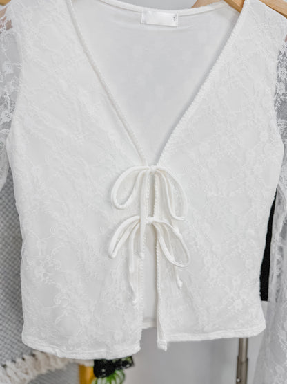 Everleigh Tie Front Lace Long Sleeve Top