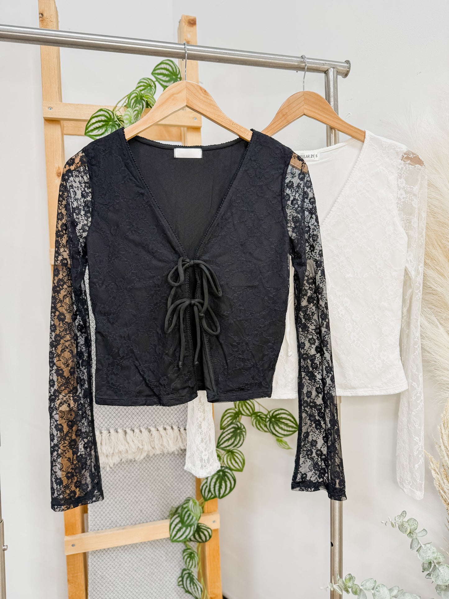 Everleigh Tie Front Lace Long Sleeve Top